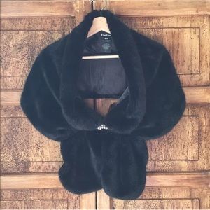 Bebe Black Faux Fur Beaded Shawl/Wrap bridal